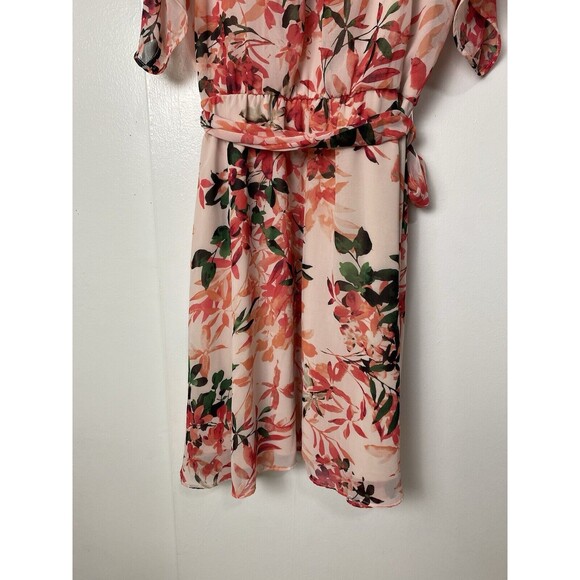 Calvin Klein Dress Size 10 Spring Floral Cold Shoulder Belt Chiffon Knee Length - Picture 13 of 15